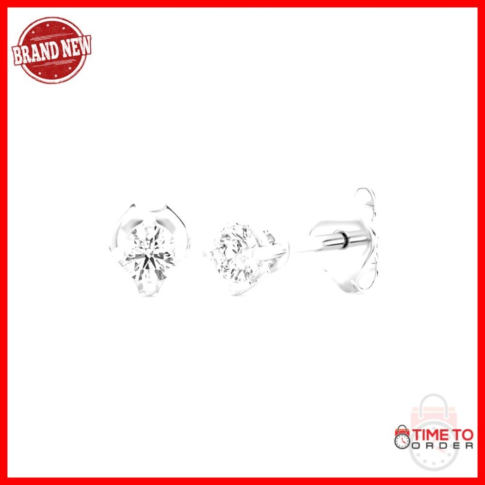 10K White Gold Lab Diamond Stud Earrings, Hypoallergenic, Push Back